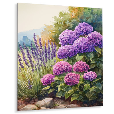 Hydrangeas And Lavender Garden II - Hydrangea Metal Wall Decor, Traditional Metal Art Print