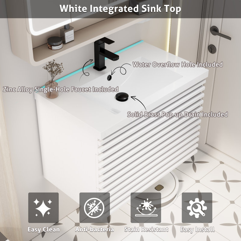 Marilyse 30" Wall Mounted Single Bathroom Vanity Set with Sink Top, Faucet and Drain Included, White
