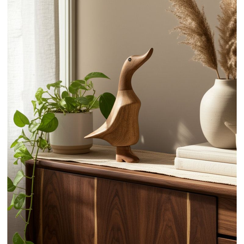 8" H Hand-Carved Bamboo Wood Duck Figurine