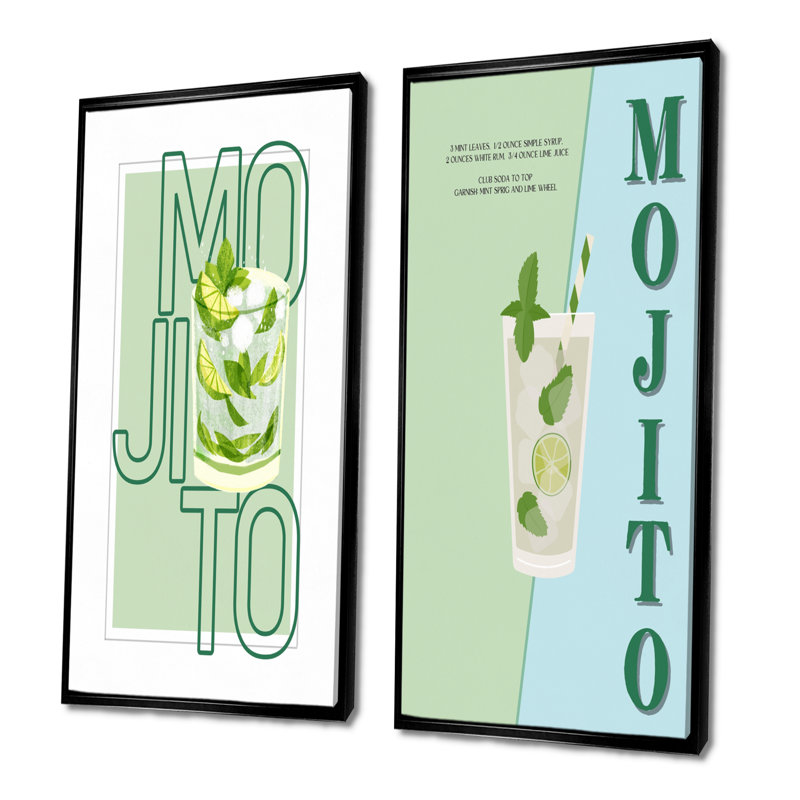 Mojito Traditional Cuban Punch III - Art mural 2 pièces, Cadre flottant noir, H 28 po x l 24 po