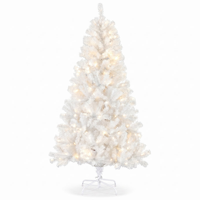 Arbre de Noël artificiel blanc 6 pi avec lumières DEL pré-installées, 6, Blanc