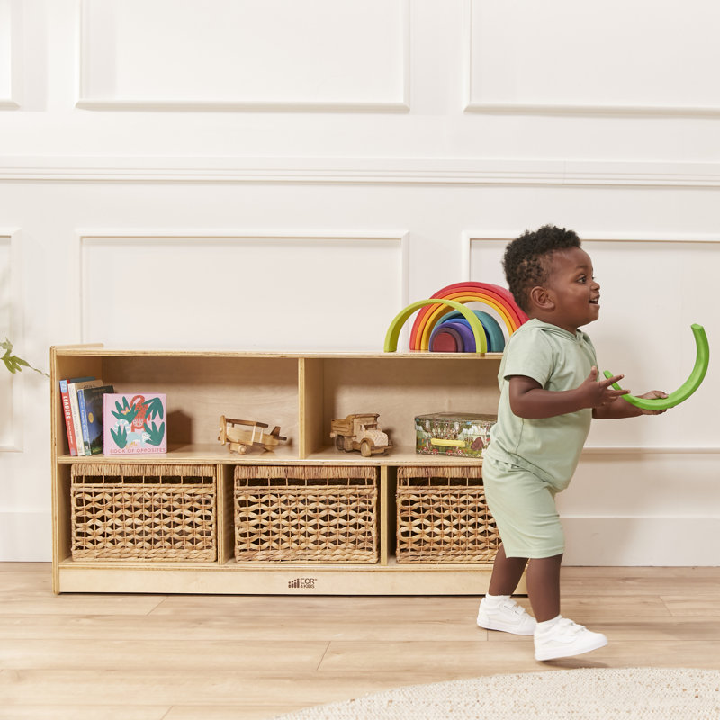 Natural Birch 5-Compartment Mobile Storage Cabinet with Casters