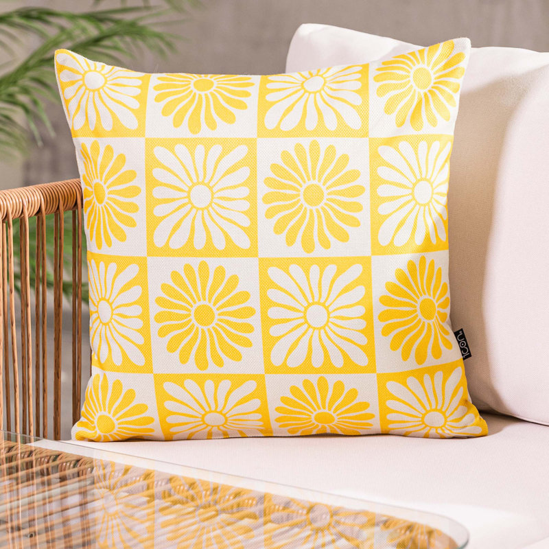 Indoor / Outdoor Square Cushion, Yellow/White Floral