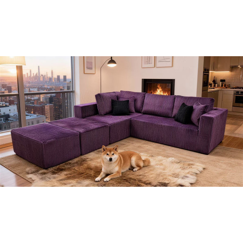 Canapé modulaire Boneless Fernvale, Velours côtelé mauve