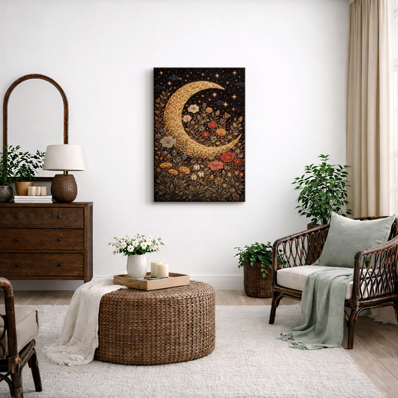Croissant doré, lune, ciel nocturne, œuvres d'art, impression sur toile, H 18 po x l 12 po x P 1,5 po, Toile tendue