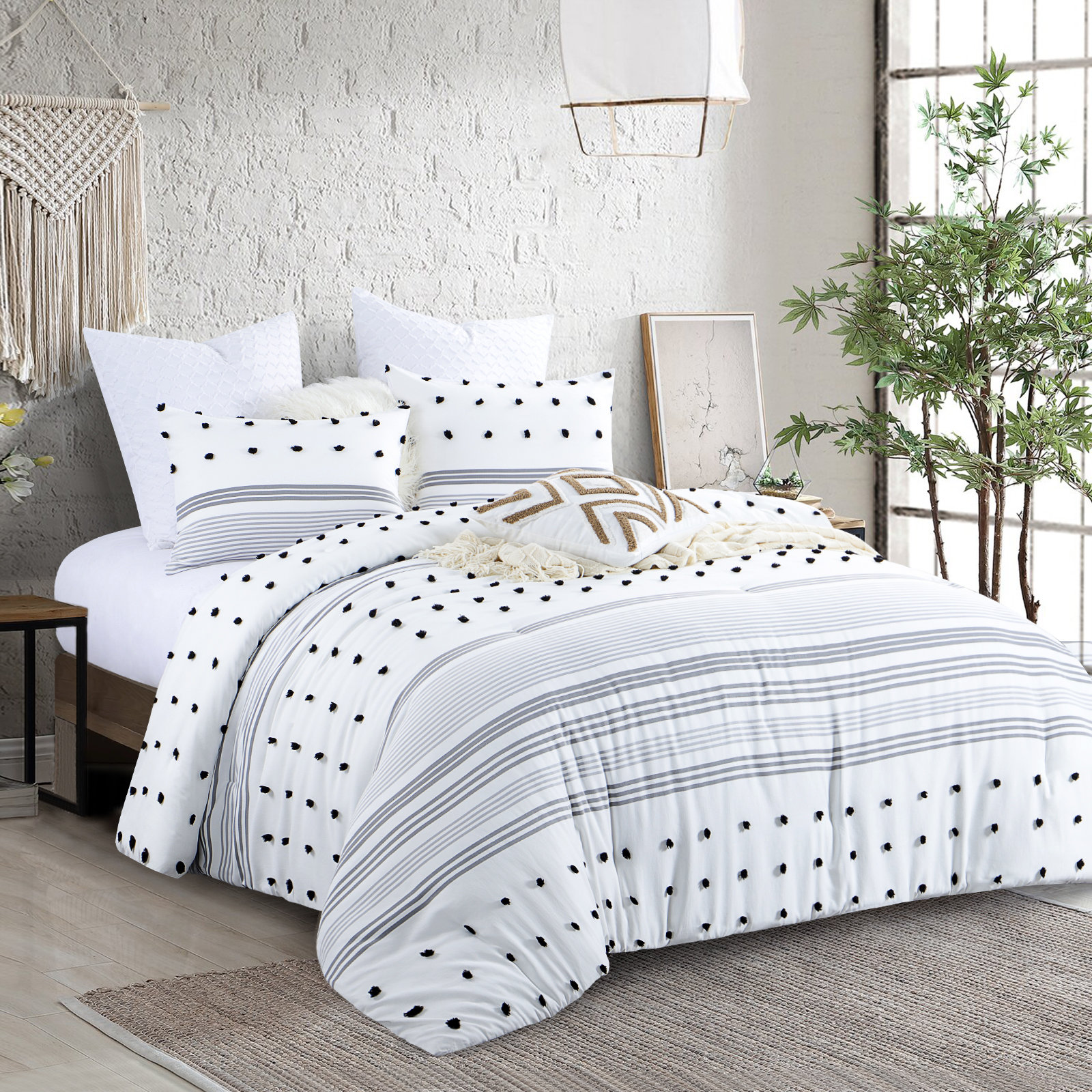 RUIKASI Percale Jacquard Pom Pom Comforter Set "&amp; Reviews" | Wayfair