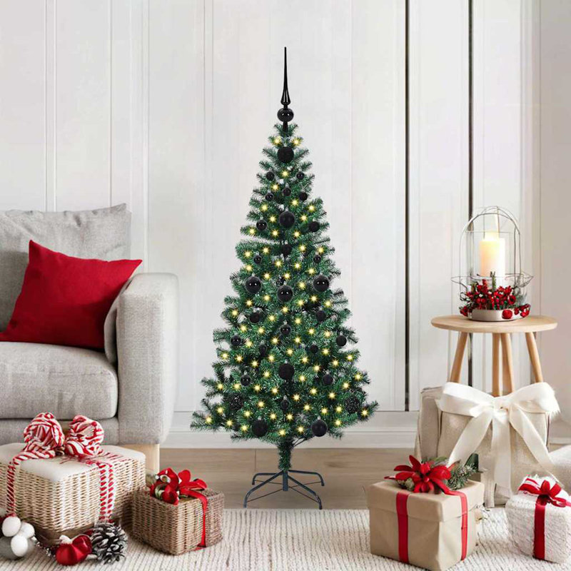 vidaXL Artificial Pre-lit Christmas Tree Green PVC and Metal, 3.94 ft