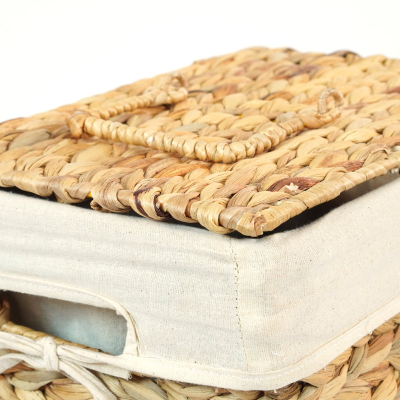 Handmade Rectangular Water Hyacinth Wicker Laundry Hamper With Lid Natural, Large, 17.25" H x 10.25" W x 13.75" D