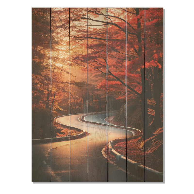 Crimson Autumn Road Into Forest III - Route sur bois, H 40 po x l 30 po