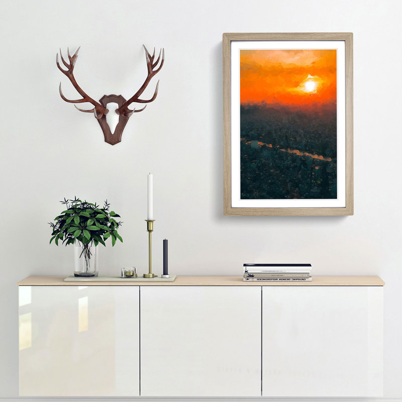 Sunset over Tokyo in Abstract - Picture Frame Graphic Art Print, Oak Framed, 65cm H x 48cm W x 2cm D