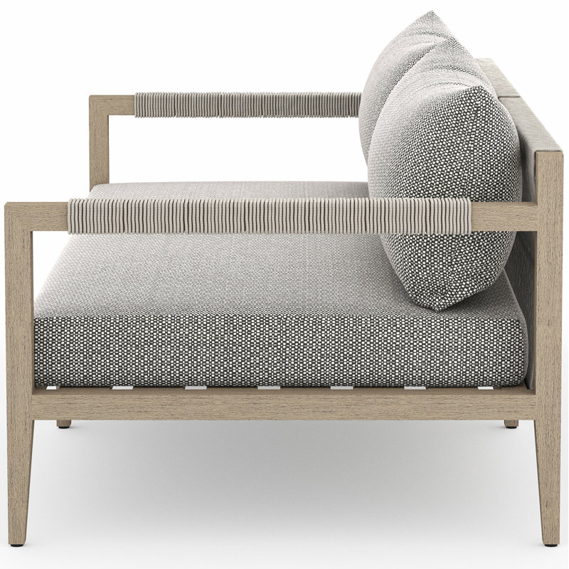Sherwood Outdoor 2 - Seat Loveseat, Gray Cushion/Brown/Gray Frame, Solid Wood
