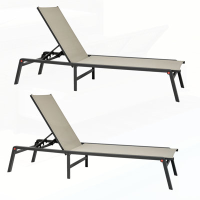 2Pcs Foldable Chaise Lounge Chair With Adjustable Backrest For Outdoor Pool Sun Tanning, Lightweight And Durable