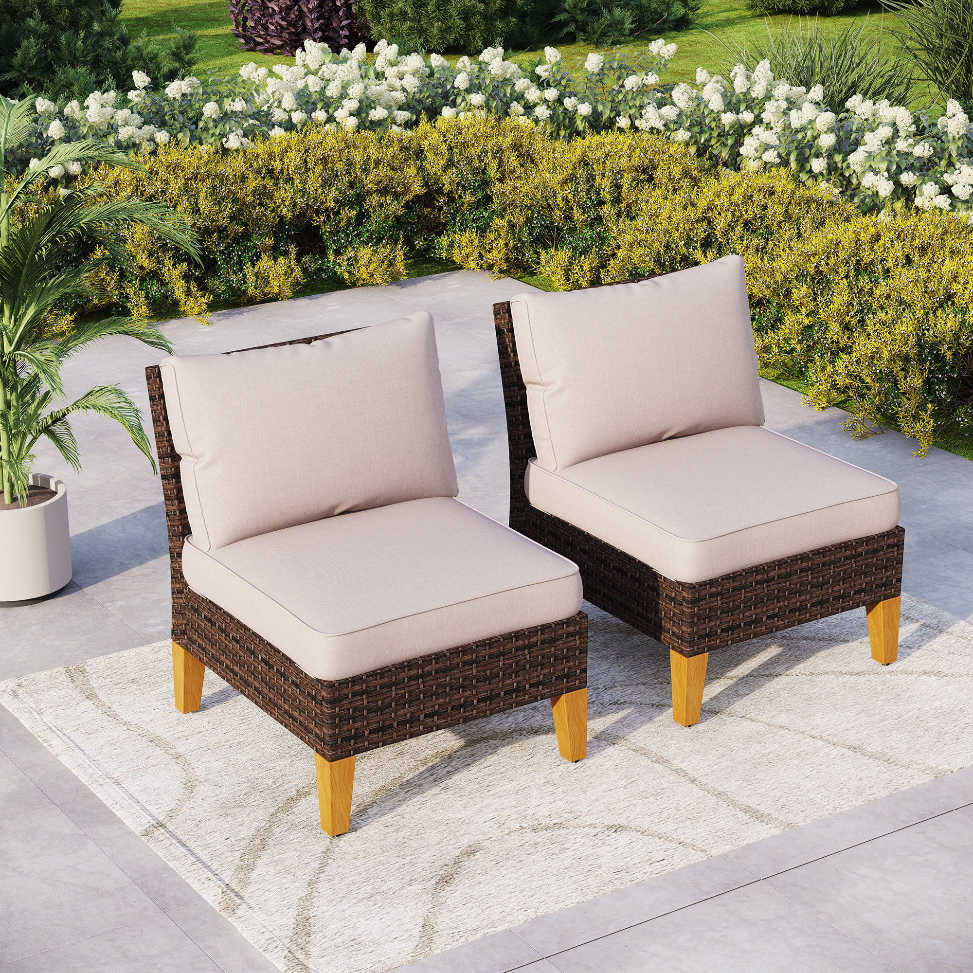 High Density Polyethylene HDPE Wicker Outdoor Garden Chair Armless Lounge Chair