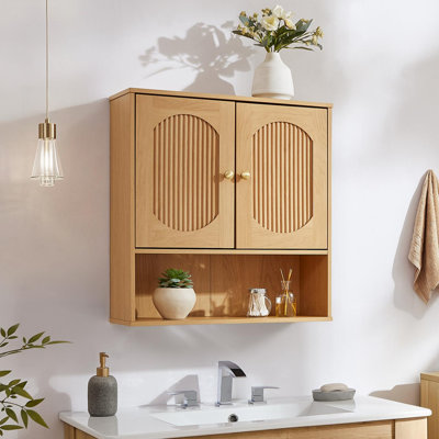 Fluted Bathroom Wall Cabinet,Natural Oak,1pcs