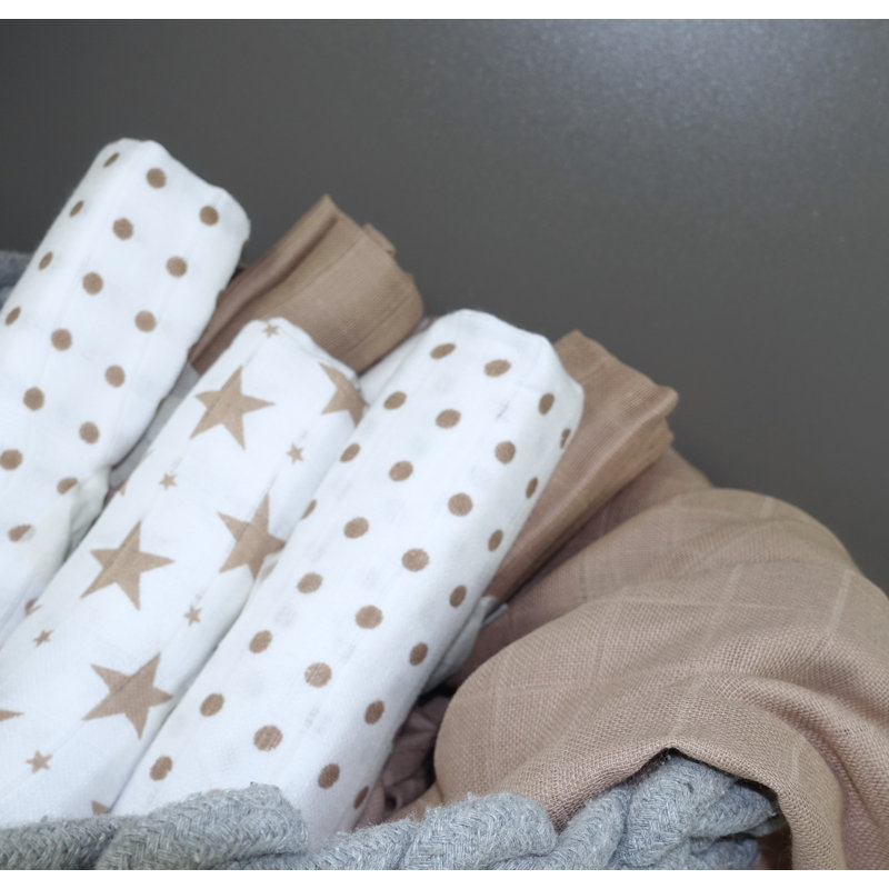 Losurdo MuslinZ Baby Muslin Squares 100% Cotton, Taupe Star