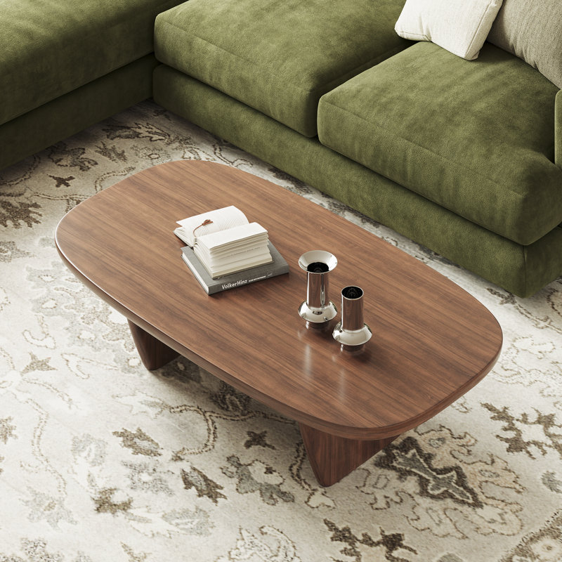 Modern Minimalist Oval Wood Grain Coffee Table With Dual Support Legs