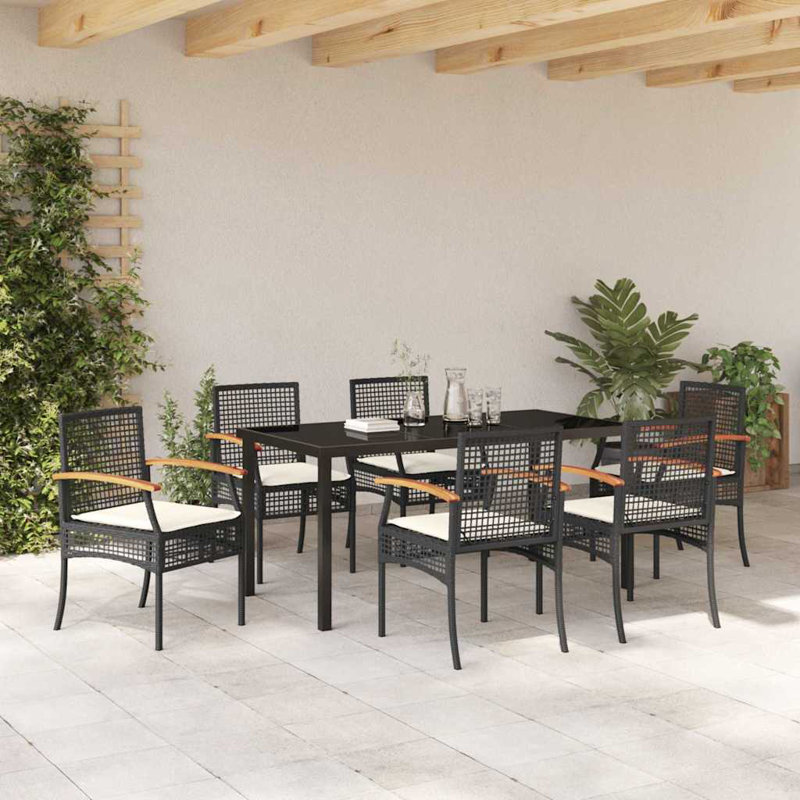 6 - Person Patio Dining Set with Rectangular Table, Black