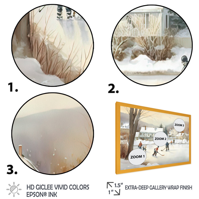 Enfants jouant au hockey en hiver - Décoration murale de hockey sport, H 12 po x l 20 po x P 1 po