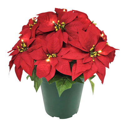 19 Inch Pre-Lit Battery-Operated Artificial Potted Red Poinsettias