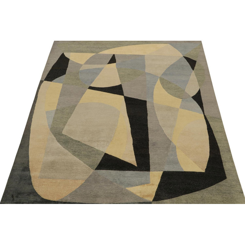 Hand Knotted Geometric Area Rug, Rectangle 10' x 14'