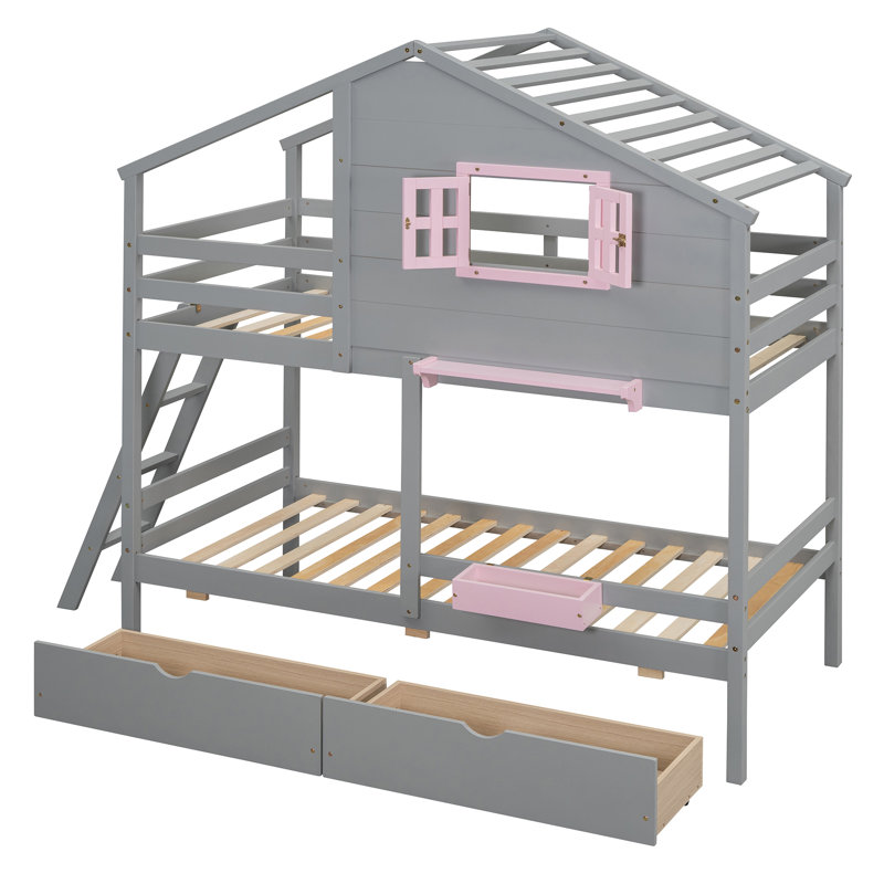 Vandenbosch Twin over Twin 2 Drawer Standard Bunk Bed by Harper Orchard, Gray