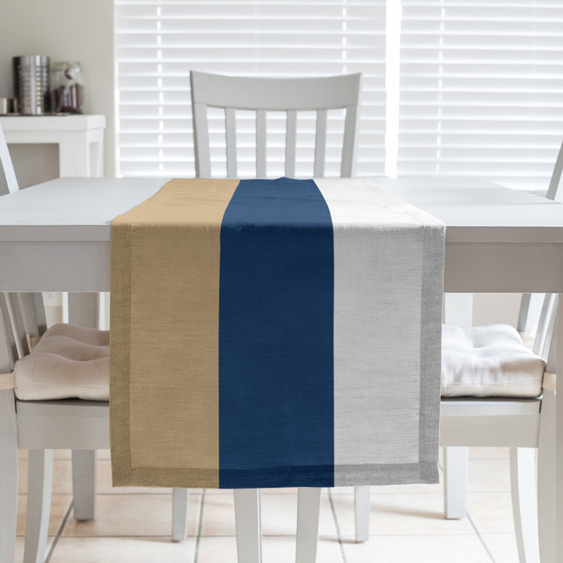 Chemin de table, Minnesota, 90 po x 16 po, Or Kasota de Minnesota/bleu marine/blanc
