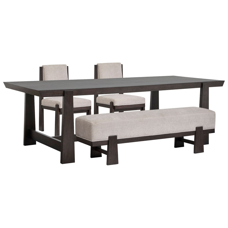 Table de salle à manger Trestle avec 2 chaises d'appoint rembourrées et banc, 4 pièces: table, 2 chaises, banc
