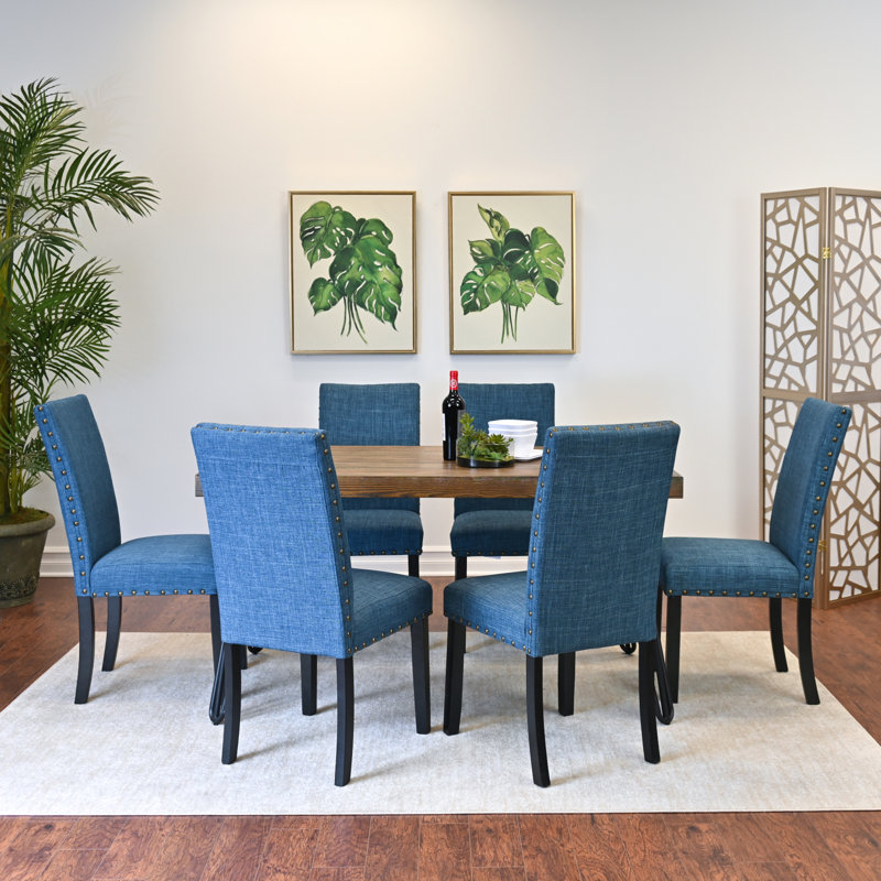 Ensemble repas avec table et chaises en épingle à cheveux, Bleu, 7 pièces : table, 6 chaises