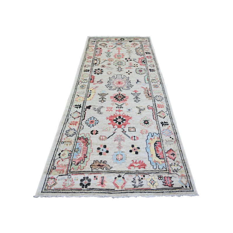 4'1"x9'6" Cloud Grey Afghan Angora Oushak Hand Knotted Wool Runner Rug 26B2DCF962C94427BD12CDB0C44E55EB