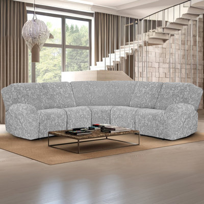 Housse de canapé d'angle 7 pièces pour canapé inclinable et extensible 7 pièces, housse en tricot jacquard doux