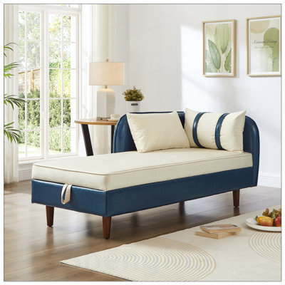 PU and Velvet Storage Chaise Lounge Sofa with Comfortable Backrest and Spacious Hidden Compartment