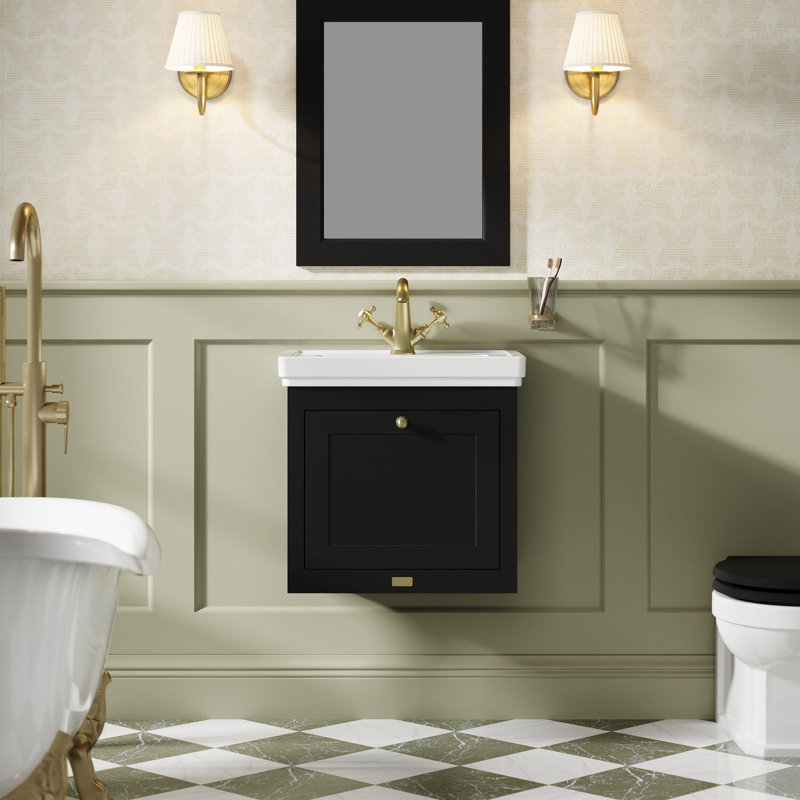 Bayswater Hartleigh 500mm Matt Black 1 Drawer Floor Standing Cabinet With 1 Tap Hole Fireclay Basin, Matt Black