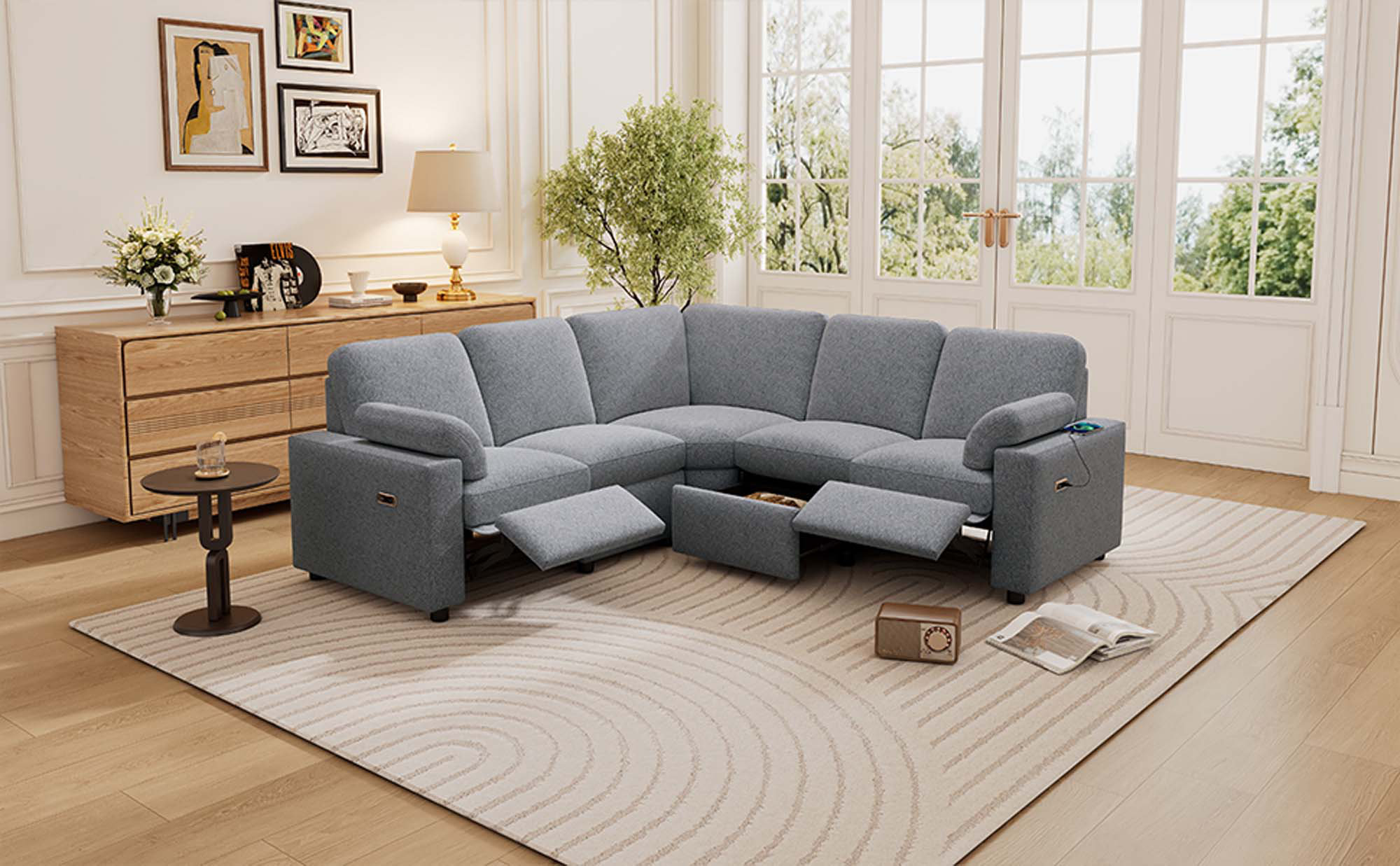 Hokku Designs 89" Power Recliner Sectional Sofa Home Theatre Reclining ...