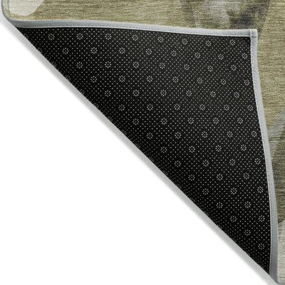 2' X 8' Olive Green Abstract Washable Non Skid Indoor Outdoor Runner Rug