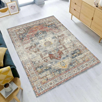 Tapis géométrique rouge, gris