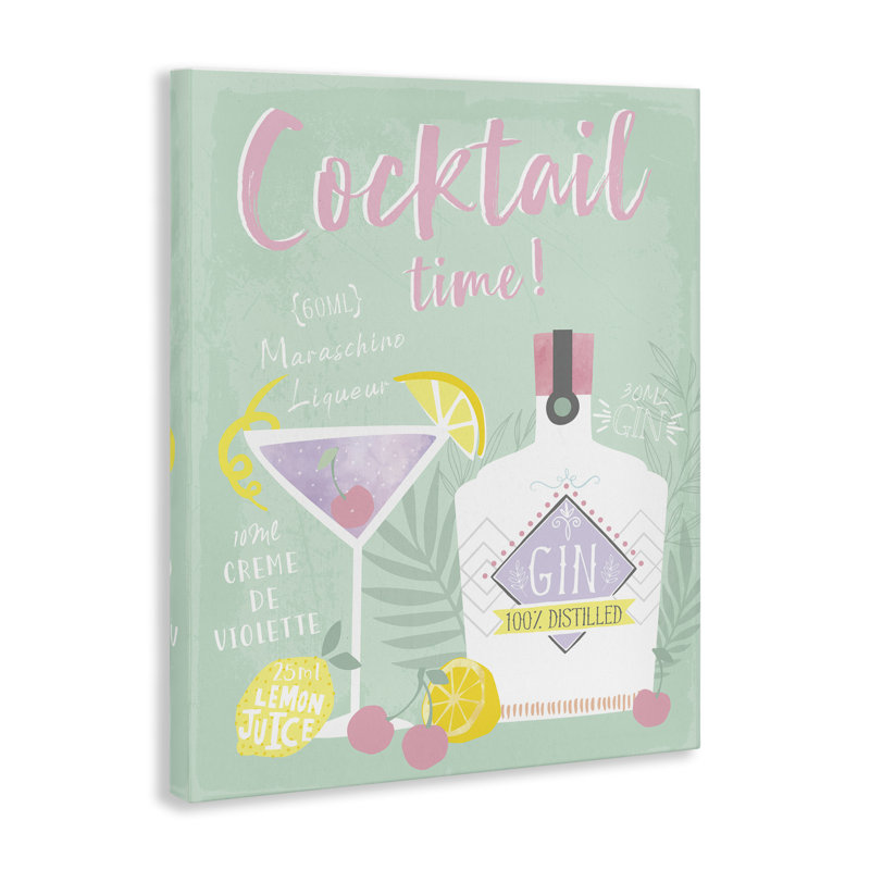  «Cocktail Time with Recipe», art mural sur toile par Angela Nickeas, H 48 po x l 36 po