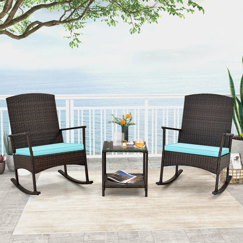 Nayiri 2 - Person Patio Conversation Set with Cushions, Turquoise