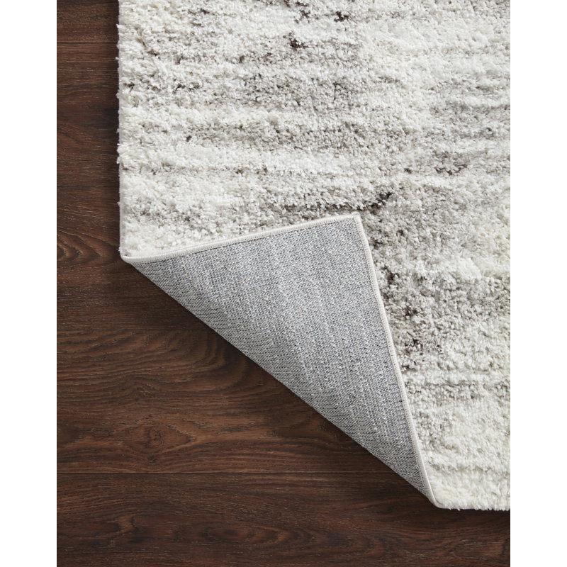 Gray and Cream Abstract Shag Area Rug, 2'3" x 4'