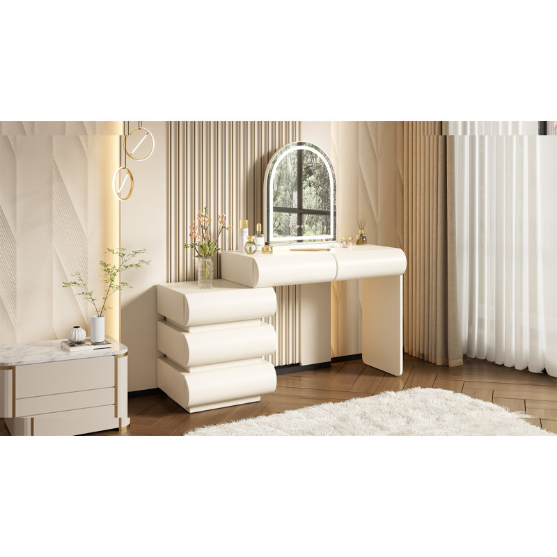 Luxury 2-In-1 Vanity Table With Leather Finish