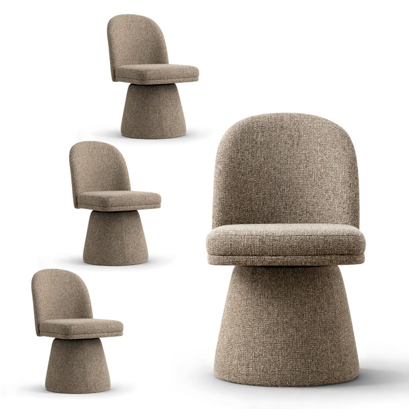 Upholstered Fabric 360° Swivel Dining Chair, Brown