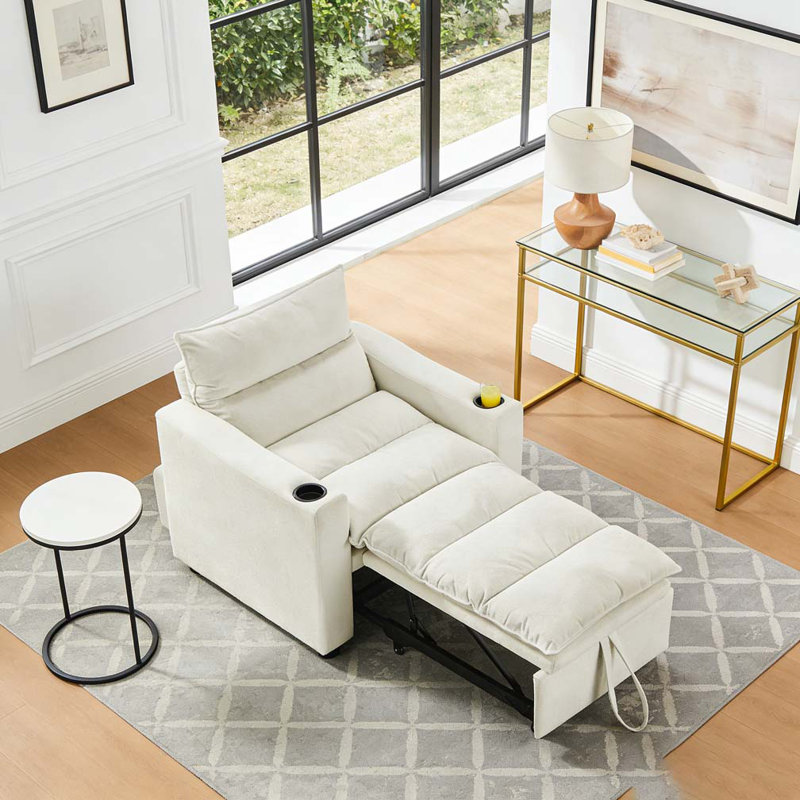 Canapé-lit réglable en tissu velours moderne, Beige