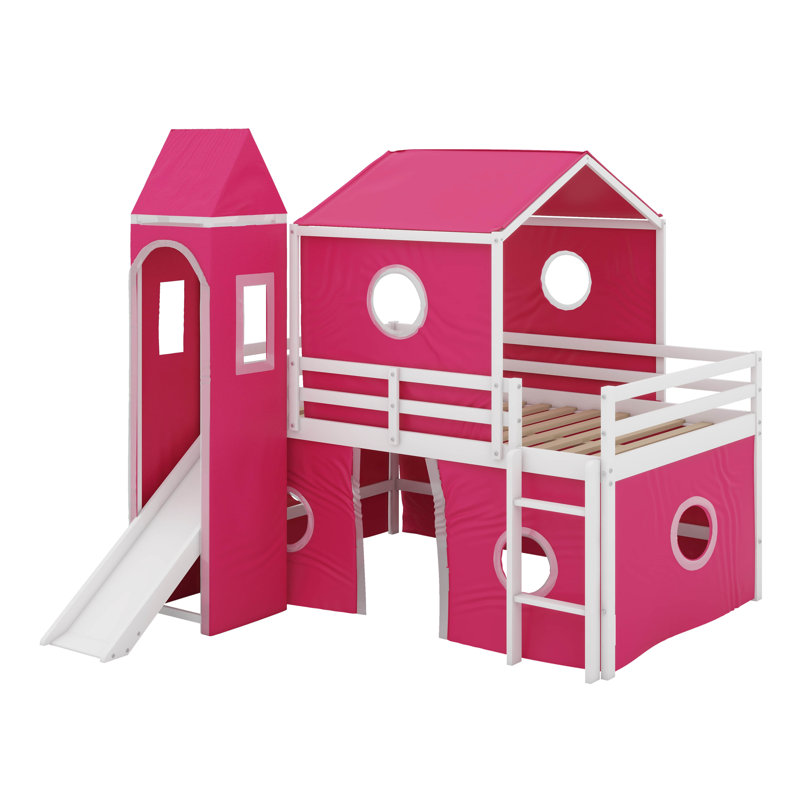 Lit mezzanine double avec tour, Rose