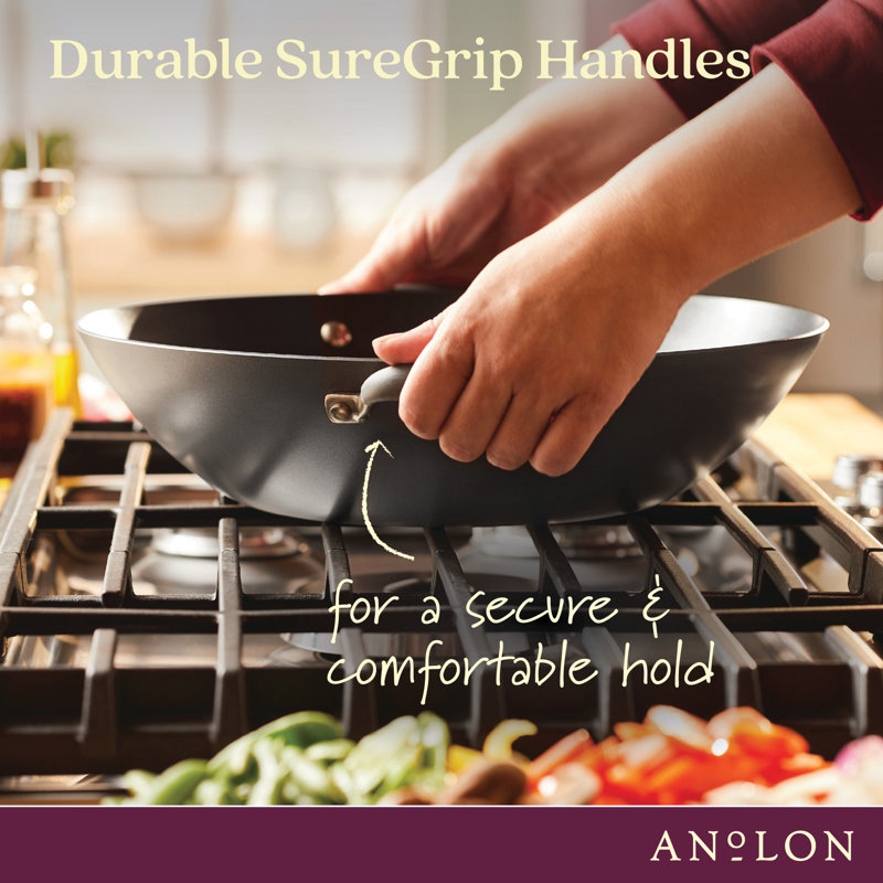 Anolon Advanced Home Hard Anodized Nonstick Wok with Side Handles and Lid, 14 Inch, Gray