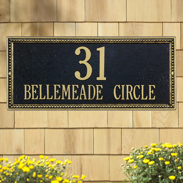 Egg and Dart 2-Line Wall Address Plaque, Yes, Black and Gold