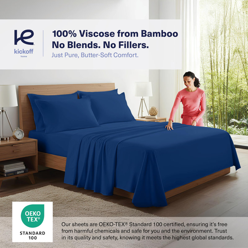 Bedroom 100% Organic Viscose From Bamboo Sheets Set, 300 Thread Count, Cooling Bedding Sheets for Hot Sleepers, Flat, Fitted, Pillowcase