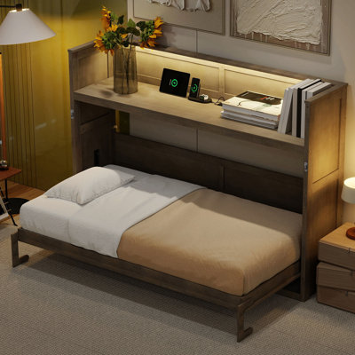 Lit escamotable simple TG avec bureau, lumière à DEL et station de charge USB