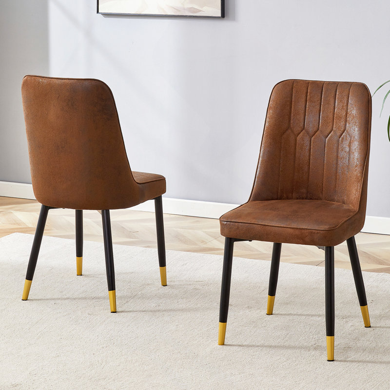 Ensemble de chaises de salle à manger en velours (ensemble de deux) pieds en métal noir, chaises de salle à manger, Brun