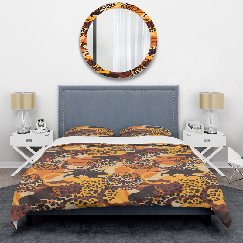 Ensemble de housse de couette en microfibre jaune / brun 3 pièces, Housse de couette pour grand lit et 2 taies décor