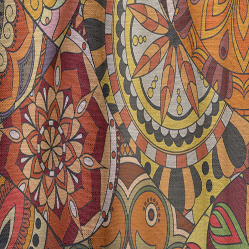 Carreau à motif avec mandalas - Rideau simple bohémien et éclectique, L 52 po x L 63 po