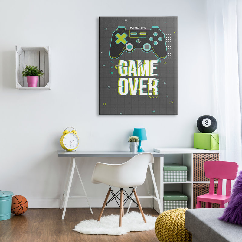 Manette de jeu vidéo Game over phrase - Art textuel, H 48 po x l 36 po x P 1,5 po, Toile tendue